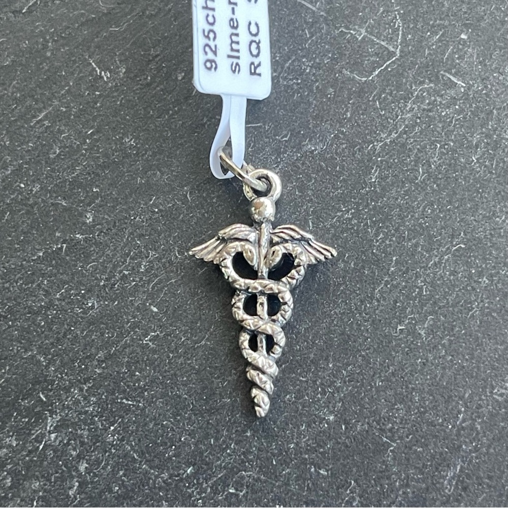 Sterling Silver 925 Caduceus Pendant with  Reptile Enclosures